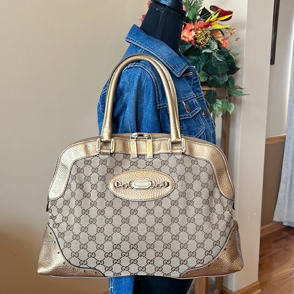 Gucci Gold and Brown Tote Bag